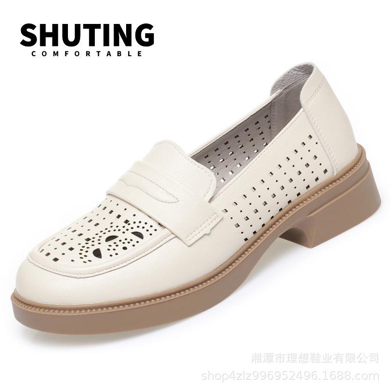 

Summer New Fashion Cute Round Toe Soft Sole Non-slip Hollow Single Shoes Breathable Casual Soft Leather Women s Shoes 36