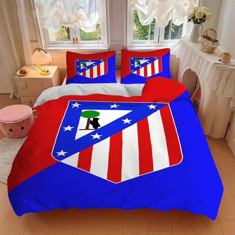 Atletico Madrid Crest Print 3Pcs Bedding Setduvet Cover With 2 Bedropillowcase Home Birthday Gift