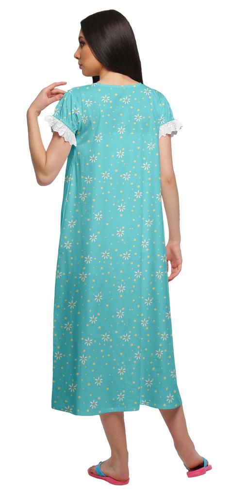 Moomaya Pijama de noapte pentru alăptare cu gât în V pentru femei, din bumbac imprimat, rochie de noapte A-line