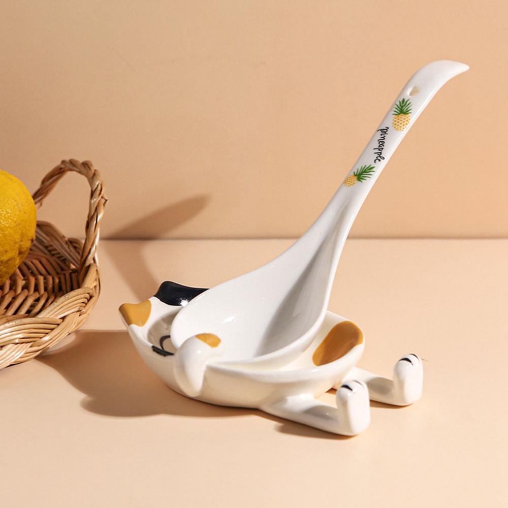 Kitchen Cartoon Cat Design Storage Organizer Spoon Rest Utensil Rack Pot Lid Stand Stove Holder