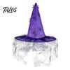 Decorative Wizard Hat Halloween Witch Hat, Adult Kids Cosplay Cone with Spider Black Web Star Decor, Gothic Party Costume Prop, Trick or Treat