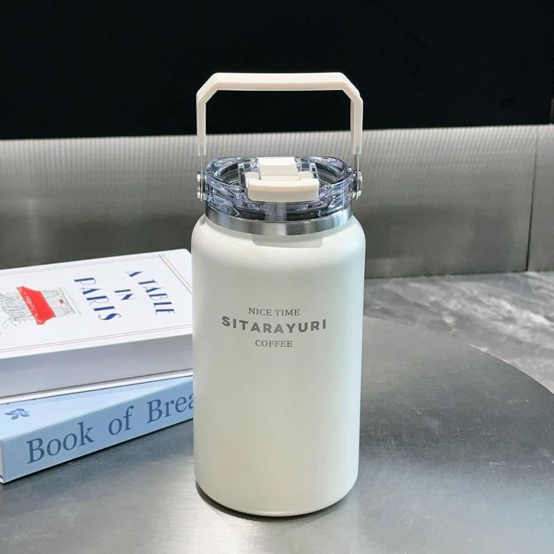 1200/1500ml Thermos Cup Stainless Steel Vacuum Flask Cold&Hot Cup with Handle Straw Cup Thermal Travel Mug Coffee Insulated Cup