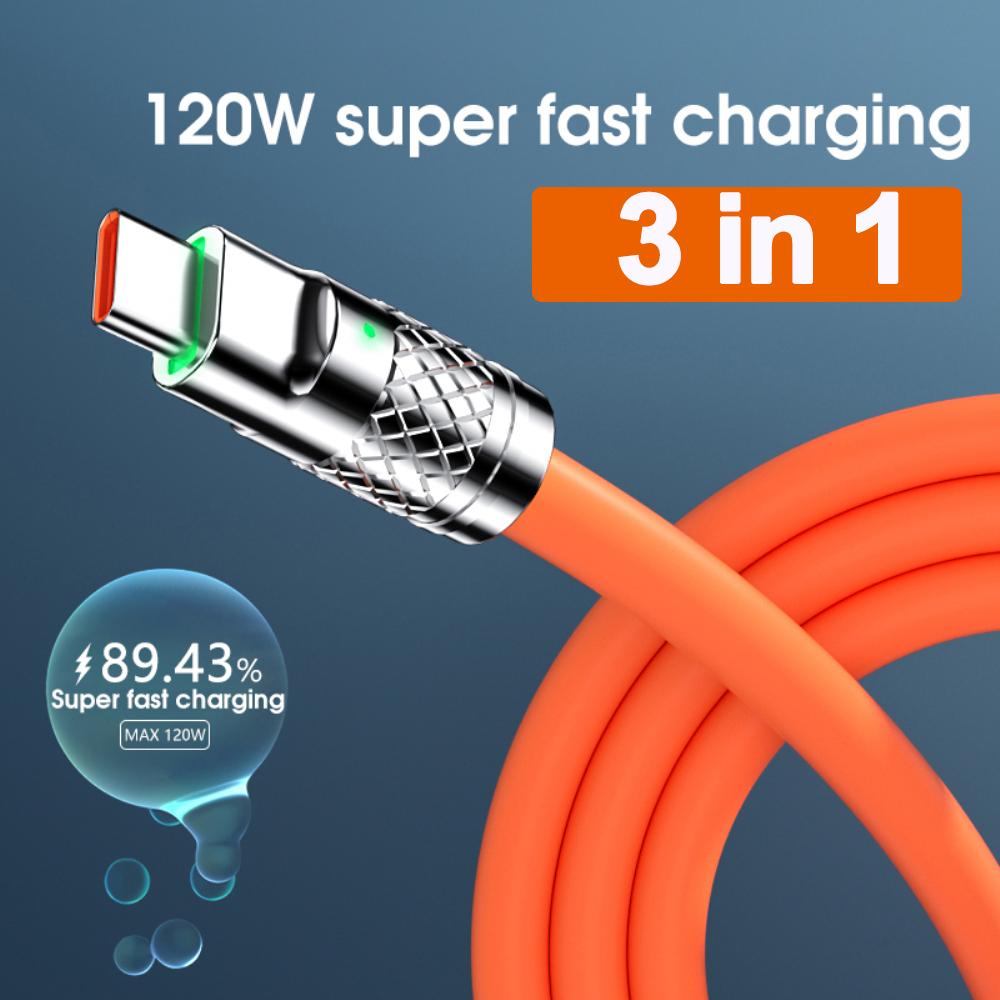 Xiaomi 3 In 1 120W Fast Charging Cable Micro USB Type-c Multiple USB Port Mobile Phone Charging Cables For Samsung for iPhone 14