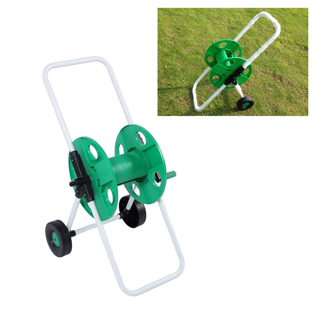 Water Hose Reel Cart with 4 Wheels, Plastic Push Garden Hose Cart Green for Outdoor, Labor Saving, Heavy Duty Storage Holder for