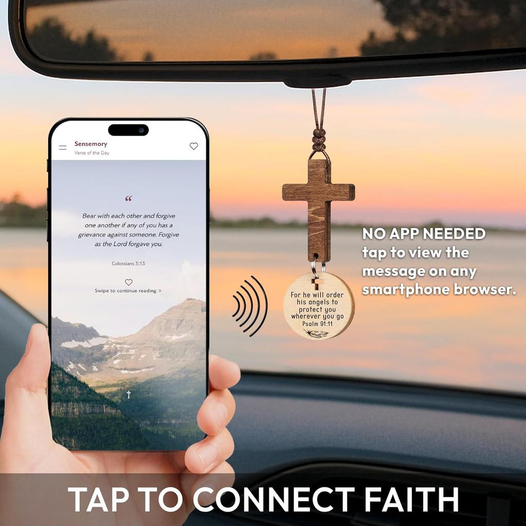 Cross for Car Mirror Hanging Christian Gifts for Men, Women, Bible Study - Scan Phone for Daily Bible Verse Car Rearview Decor Accessories, Jesus