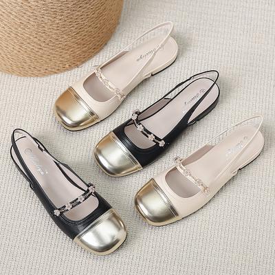 Fashion Pearl Flower Chains Sandalas Women Low Heel Back Strap Gladiator Sandalias Mujer Gold Leather Patchwork Summer Shoes Woman
