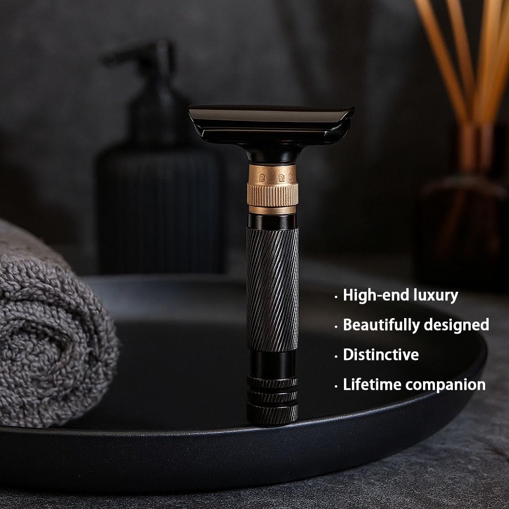 8-Speed Manual Adjustable Razor Double-Sided Safety Old-Fashioned Shaver with 10 Replacement Blades