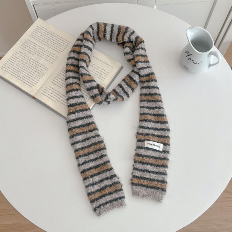 Womens Knitted Striped Long Warm Scarf Winter Chic Style Lightweight Wool Blend Neck Wrap Office Casual Wear