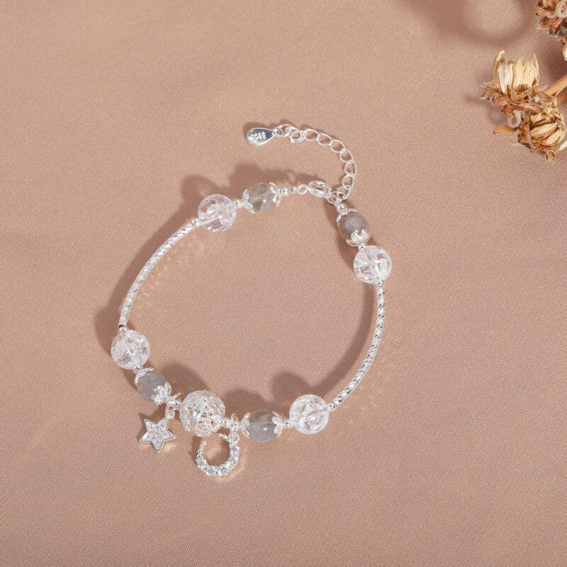 Handmade Moonstone Bracelet Women With Star Moon Charms Natural Crystal Jewelry Gift Travel Souvenir