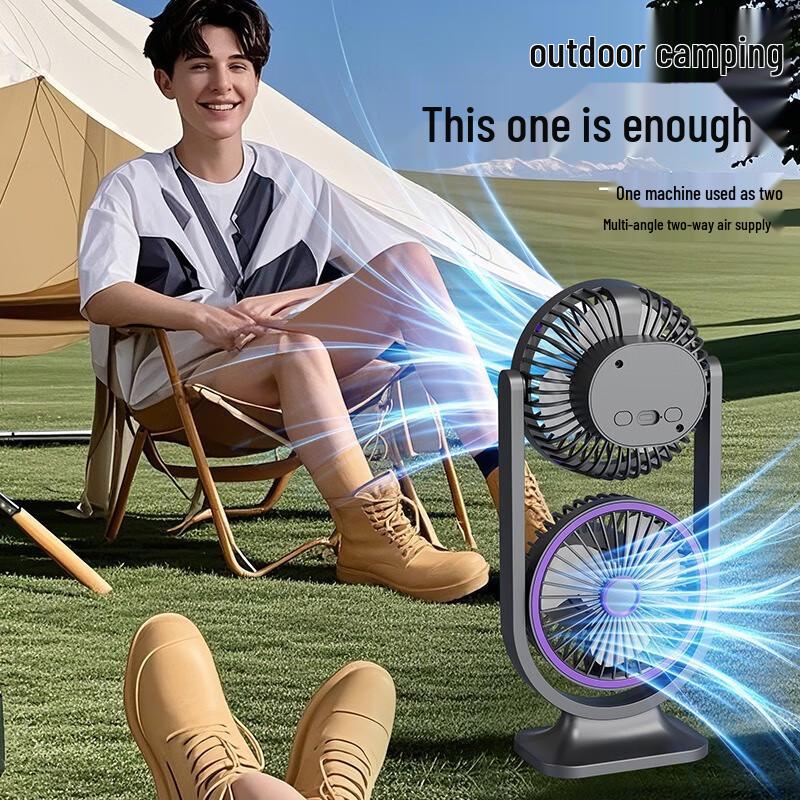 ZISIZ Dual-Head Desk Fan with Light & USB Charging