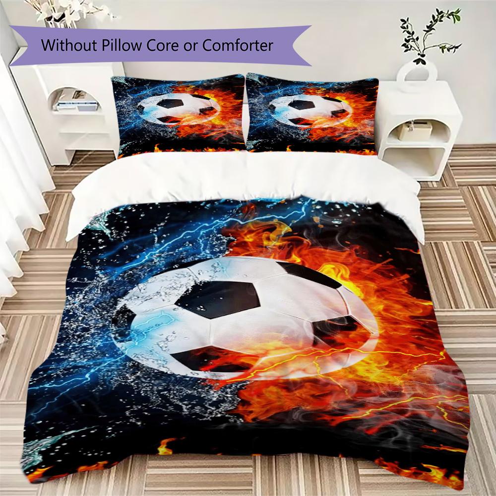 1 Stück Fußball-Thema Bettwäsche Steppdecke Set Bettbezug Kissenbezug Heimdekoration Geburtstagsgeschenk (1 * Bettbezug + 3 * Kissenbezug, ohne Füllung)A2