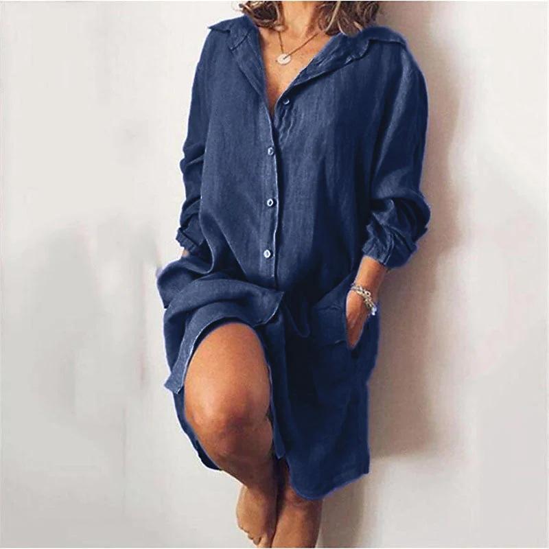 Cardigan Chemise Femme Coton Mi-Long Manches Longues Uni Blouses Femme Tendance 2025 Haut Décontracté Manches Longues