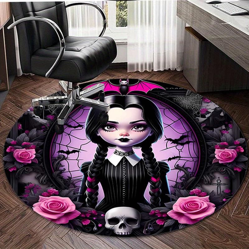 1pc Addams Family Wednesday3 Design Printed Area Round Carpet for Bedroom Living Room Home Decor Rugs Mat Non Slip Mat Rug for Bedside