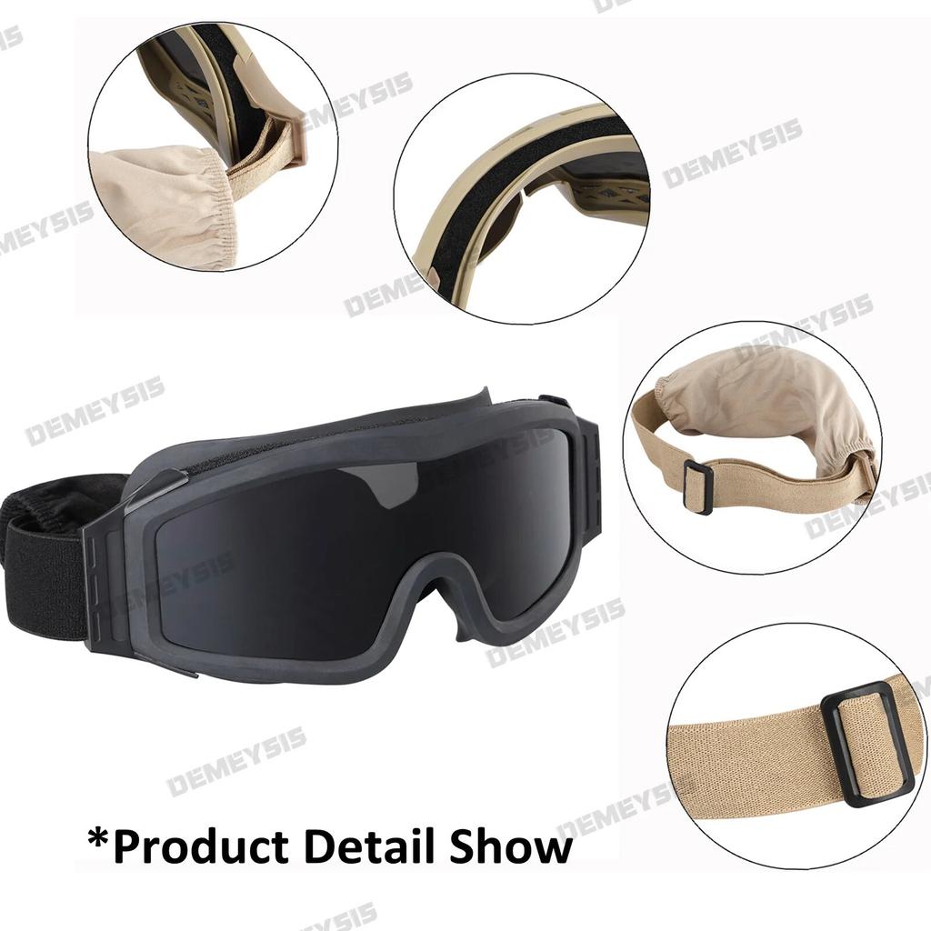 Military Airsoft Tactical Goggles Shooting Glasses Motorcycle Windproof Paintball CS Wargame Hiking 3 Lens Black Tan Green