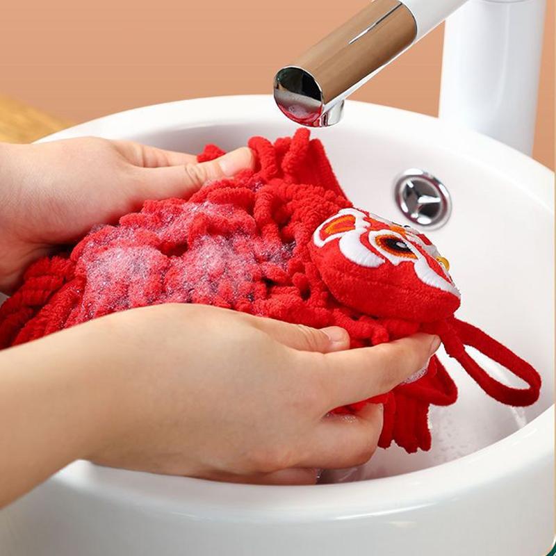 3Pcs Cartoon Red Chenille Hand Towel Hanging Soft Towels for Kitchen Bathroom Quick Dry Handkerchief Home Cleaning Towel