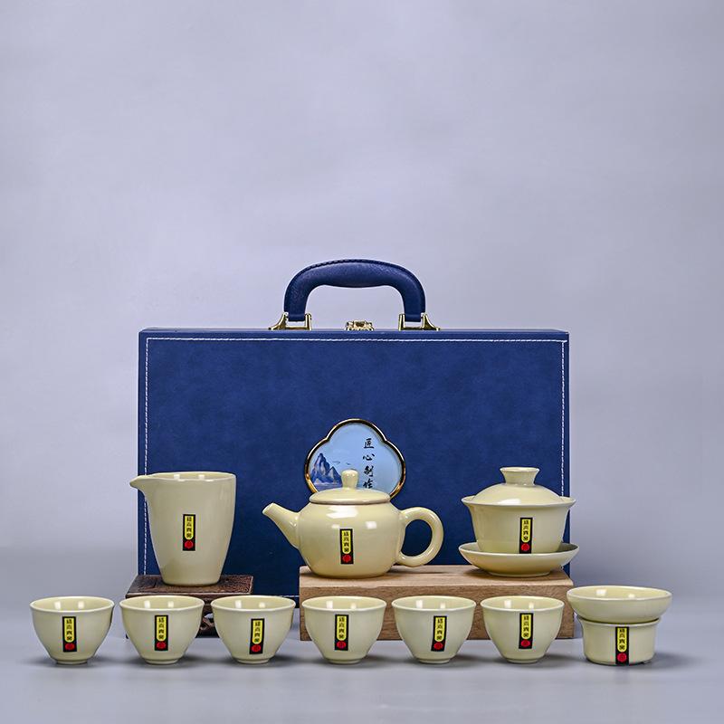Kung Fu tea set Chinese small tea maker household living room ceramic Ru kiln teapot teacup light luxury set