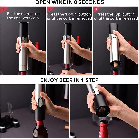 CIRCLE JOY Electric Wine Opener Set Automatic Wine Opener Kit for Wine and Beer Cordless Electric Wine Bottle Openers Gift Set with Foil Cutter,