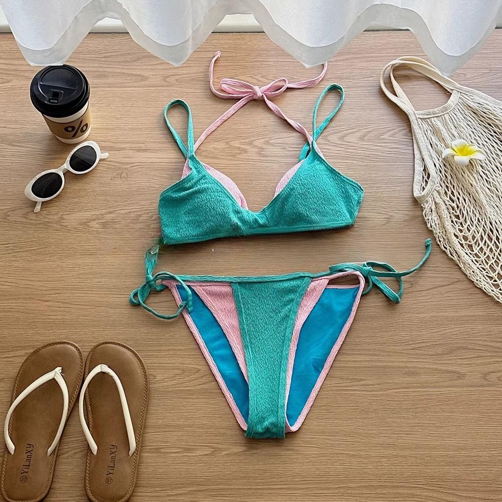 Women High Waisted Monokini Bikini Set Halter Neck Push Up Sexy Two Piece Swimsuit Bohemian Macrame Detail