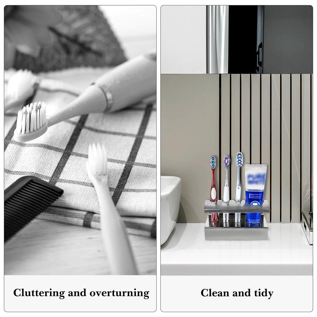 Linkidea Countertop Toothbrush Holder for Stainless Steel Stand for Manual Toothbrushes and Compatible with Colgate ExtraClean and CrossAction Shower,