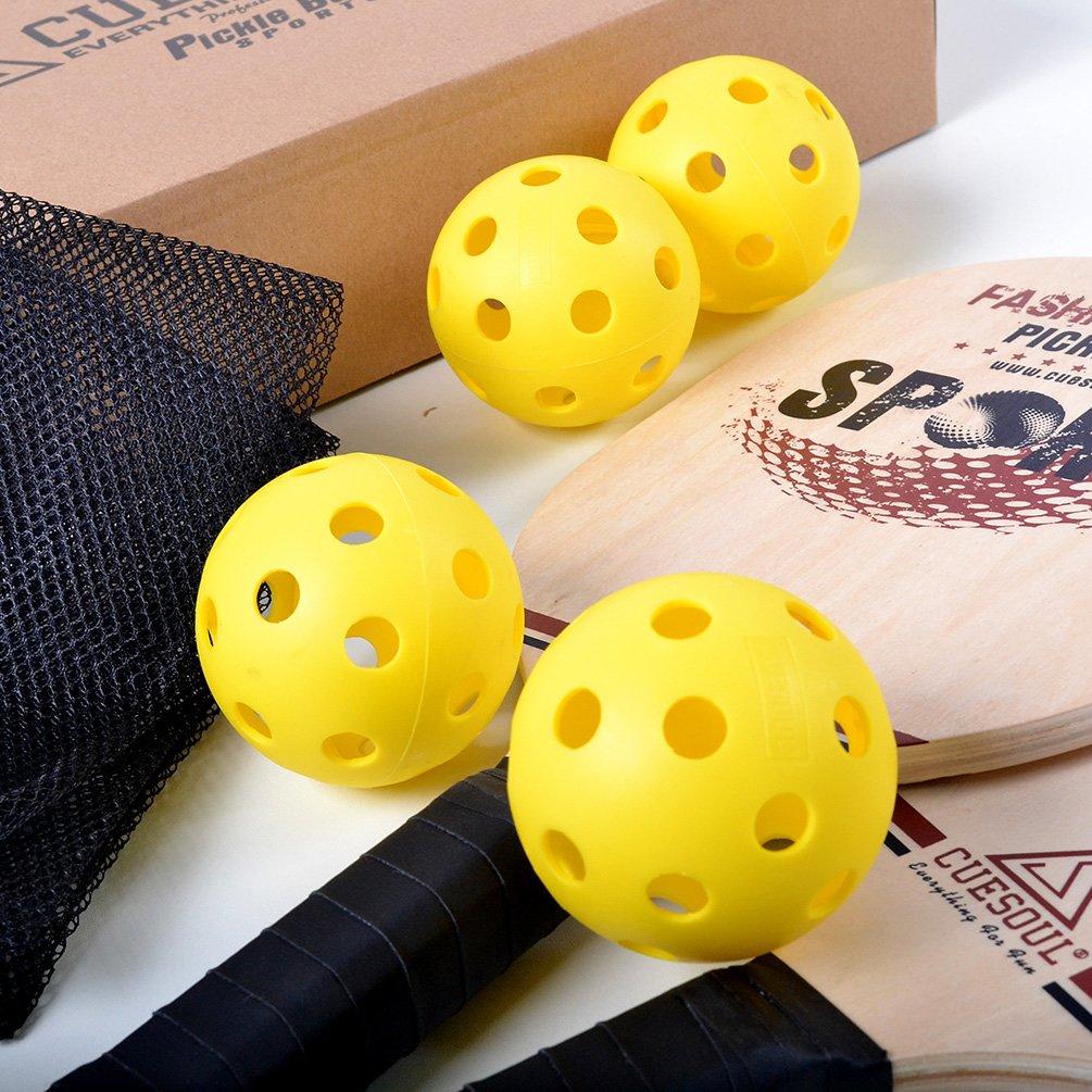 CUESOUL Basswood Pickleball Paddle Bundle Set (2 Paddles + 4 Balls + 1 Carrying Bag)