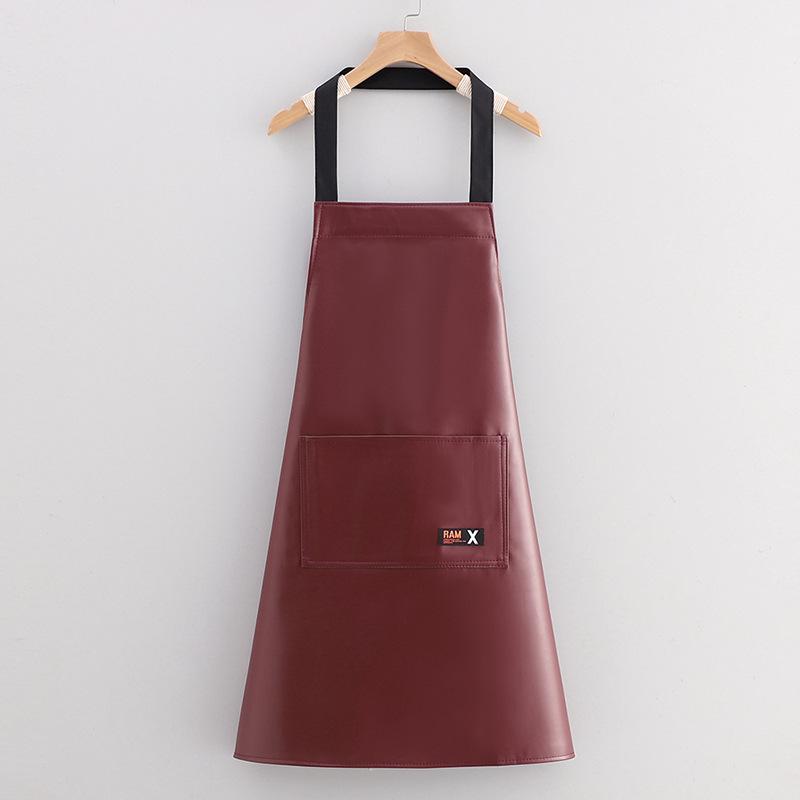 Waterproof PU Leather Apron with Logo Print for Kitchen & Catering (Unisex, Oil-Proof, Neck Strap, Waistband).