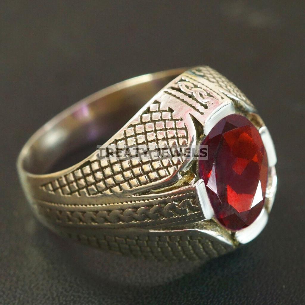Garnet Oval Cut Gemstone With 925 Sterling Silver Ring For Men's #B74 JL375671373856