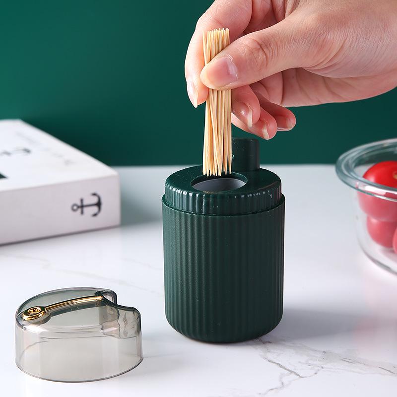 Luxury Style Automatic Pop-up Toothpick Holder for Home Living Room, Round Push-Type Storage Jar, Creative Design.