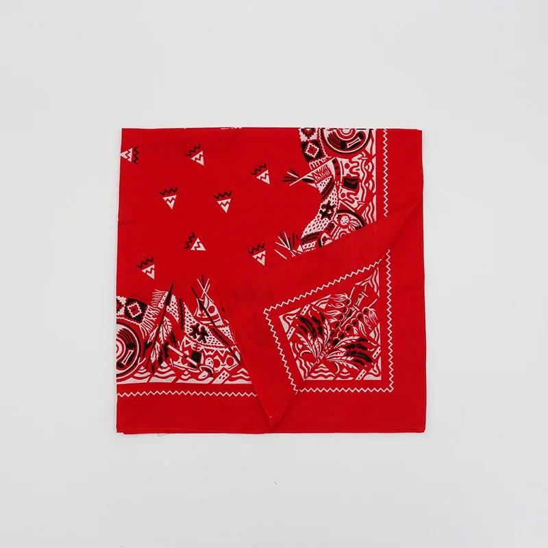 New Oversize 70Cm Red Color Square Scarf Retro Style Print Cotton  Bandana Headwear Head Scarf