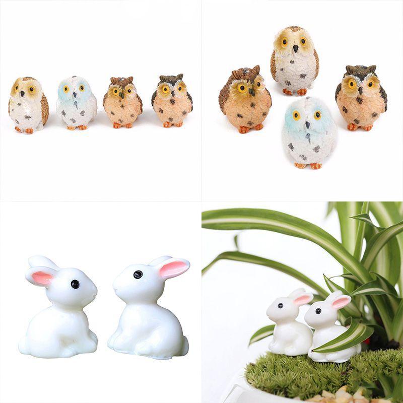 Enchanting Mini Rabbit Owl Ornament Set For Whimsical Garden Decor And Crafts