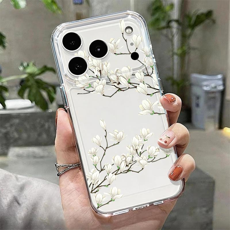 Shockproof TPU Case For iPhone 17 16 Pro 15 14 13 12 Pro Max 11 Transparent Soft Silicone Cartoon Flower Printed Phone Cover