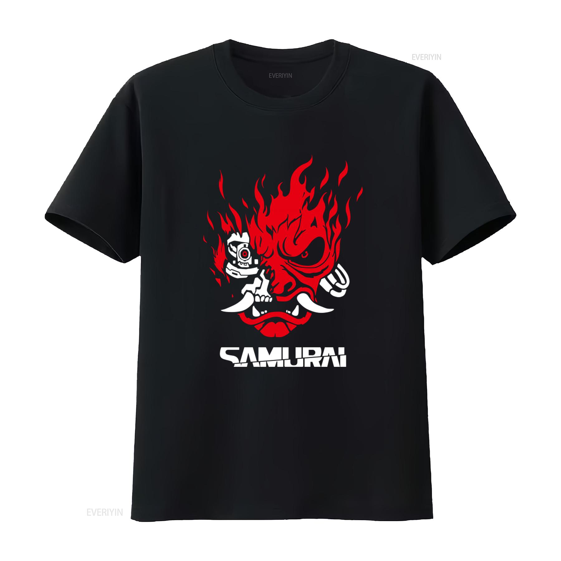 

Samurai Japanese Style Gaming 2077 Art T Shirt Cool Flame Design vintage Washed designer clothes fashion Soft Unisex 4XL