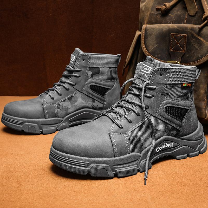 Men's outdoor camouflage boots desert boots four season new soft sole anti slip hiking shoes fashion casual boots workwear boots