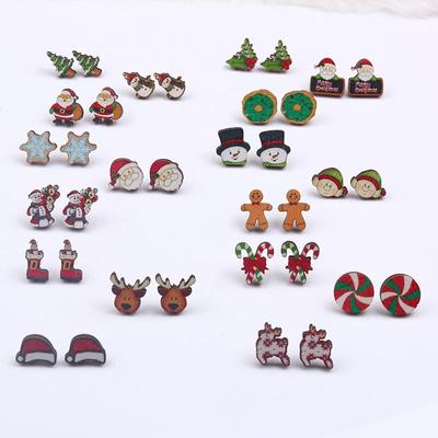 Weihnachts-Mini-Ohrstecker-Set: Weihnachtsmann, Weihnachtsbaum, Schneemann, Rentier und Schneeflocke Hängeohrringe für Damen