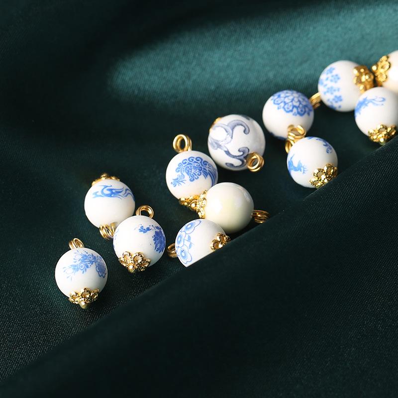 Ceramic Beads Buttons Blue And White Porcelain Decorative Buttons Chinese National Style Retro Cheongsam Buttons Hanfu Tang Suit Shirt Buttons