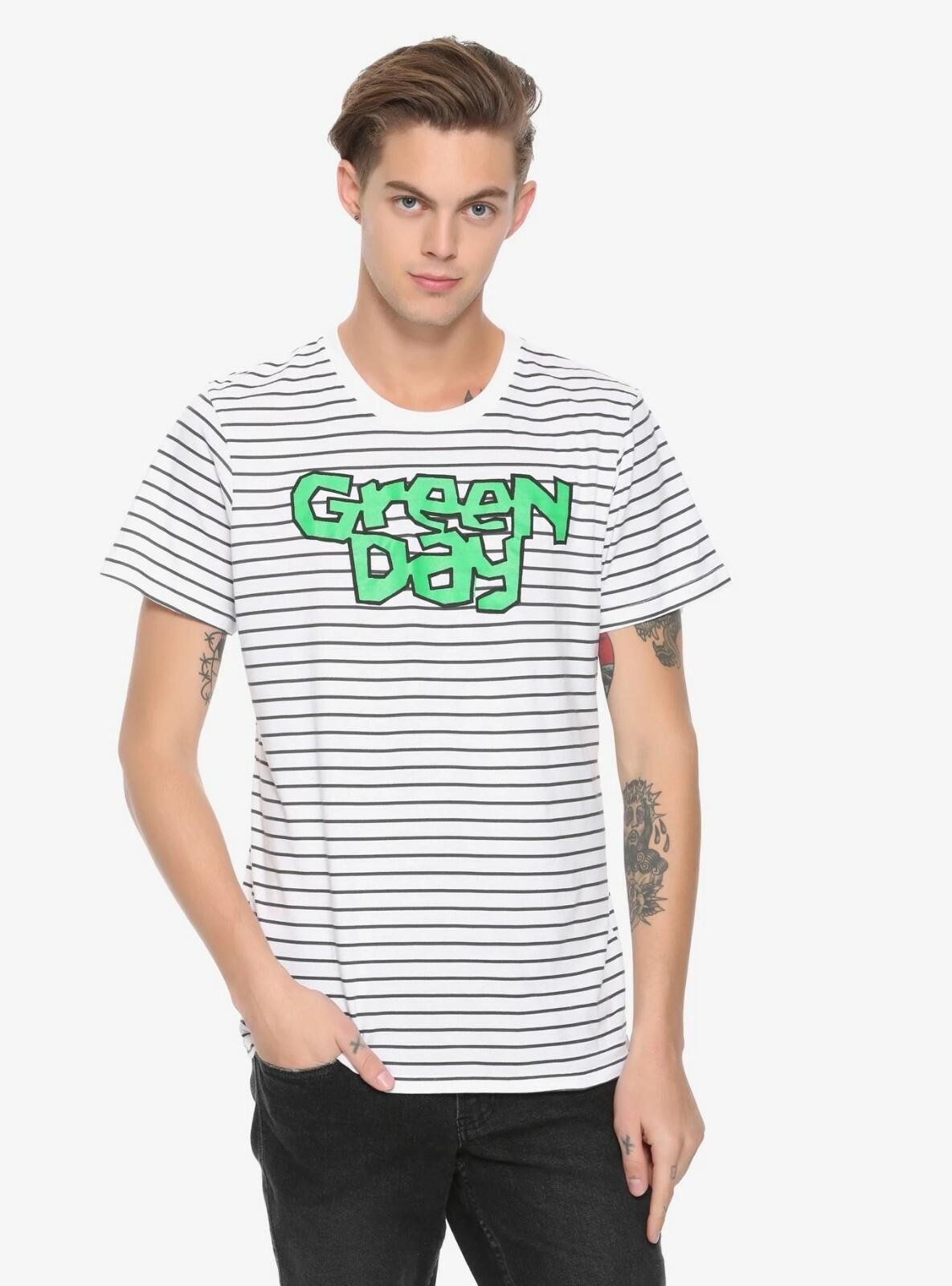 Green Day Mens Green Day Logo Striped Shirt New XS 2XL S