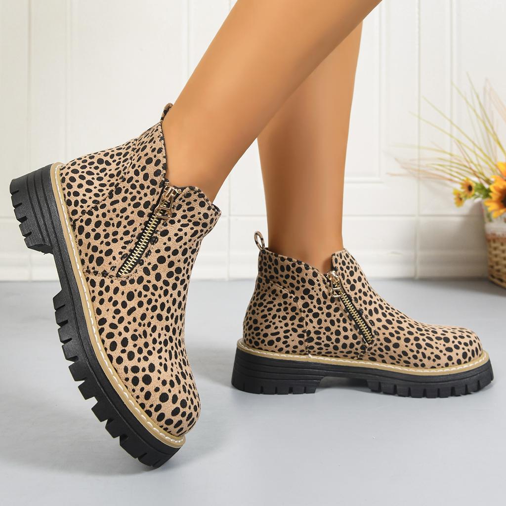 Women Boots Fashion Leopard Ankle Boots Women Trend Plus Size Zipper Up Booties Spring Autumn Non Slip Platform Shoes for Women
