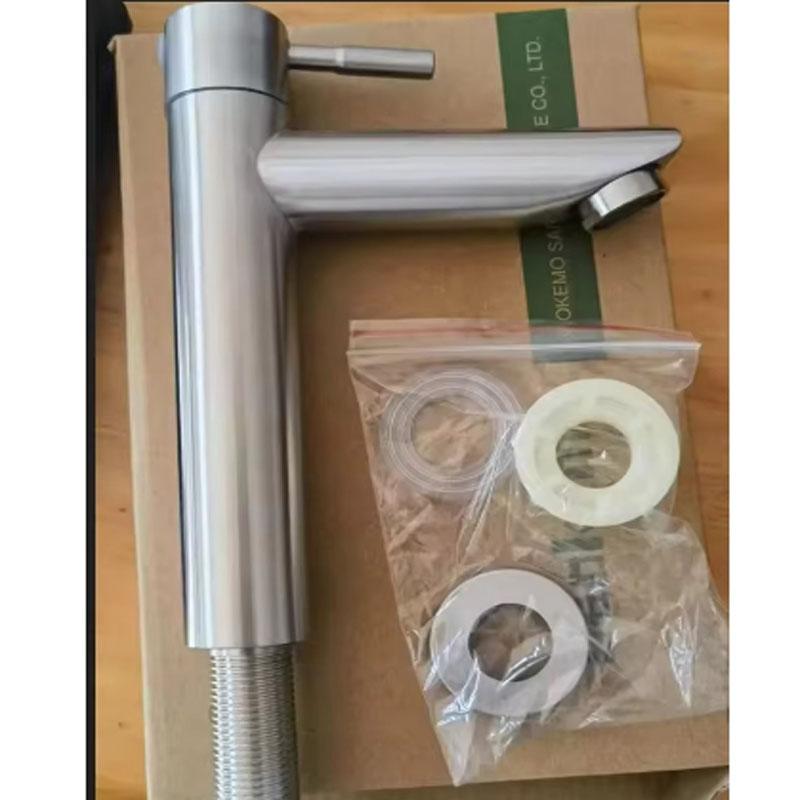 Stainless Steel Water Tap Single Cold Black Basin Fauct Silver Deck Mounted Lengthening and Raising Basin Sink Tap