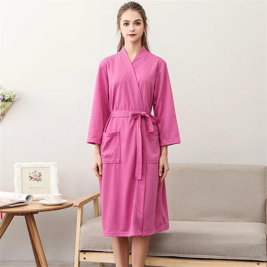 Yazlık Waffle Çift Bornozu Kimono Havlu Bornoz Erkek Sabahlık V yaka Ev Duş Bornozları Kadın Pijama Aşık Giysileri