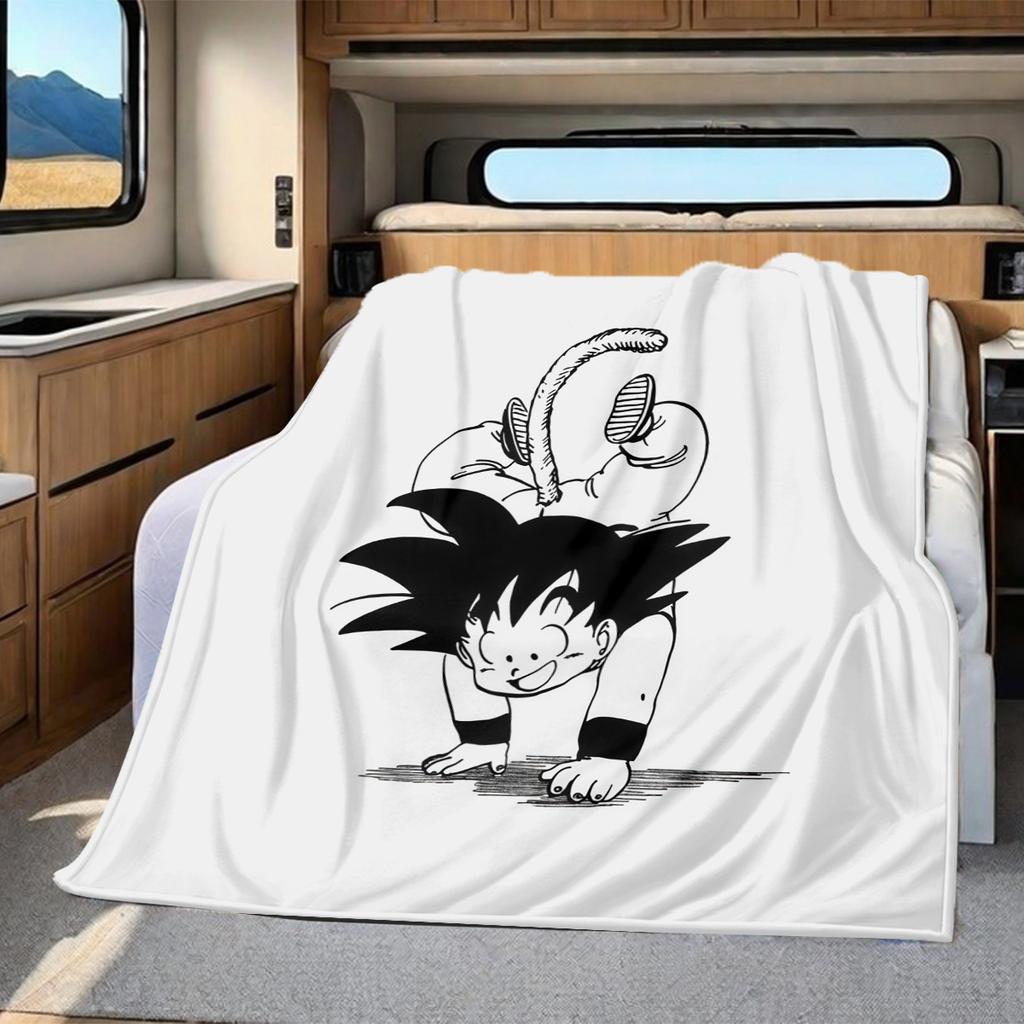 1 Stück Süße Cartoon Son Goku Aufdruck Flanelldecke, Hohe Qualität für Alle Jahreszeiten, Heimdekoration, Wärme und Komfort, Perfekt für Weihnachtsgeschenke