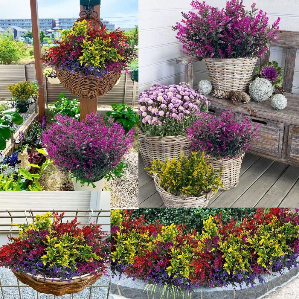 5PCS UV Resistant Faux Lavender 7 Heads Lavender Bouquet Realistic Fake Flowers  Home Decor
