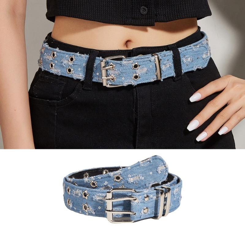 All-match Ladies Waist Belt Distressed Waist Straps Elegant Belt Washed Denim