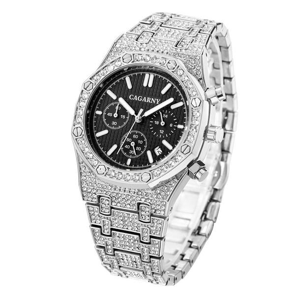 Voller Bling Diamant Uhr für Männer Hip Hop Iced Out Herren Uhren Luxus Quarz Uhr Mann Wasserdicht Chronograph Montre Homme