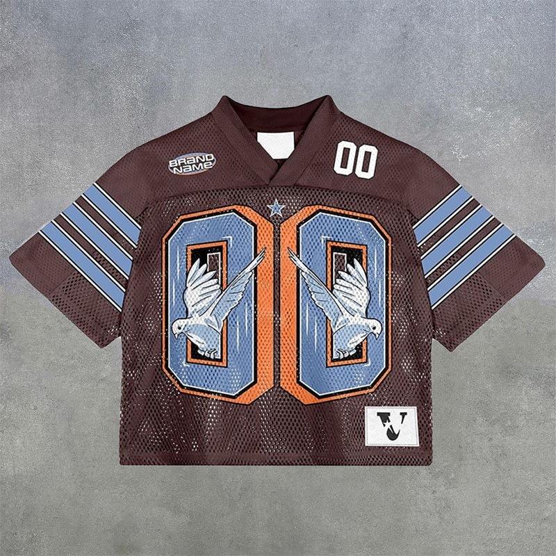 Maglietta americana Y2K, stile Harajuku, hip hop, moda, maglia da football, streetwear, vintage, casual, traspirante, con giunture, ampia, manica corta