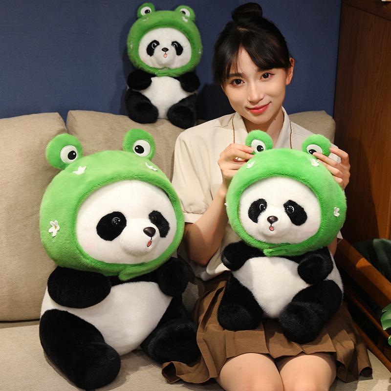 Cute Cute Panda Turned Frog Doll Plush Toy Black and White Panda Doll Children Soothing Doll