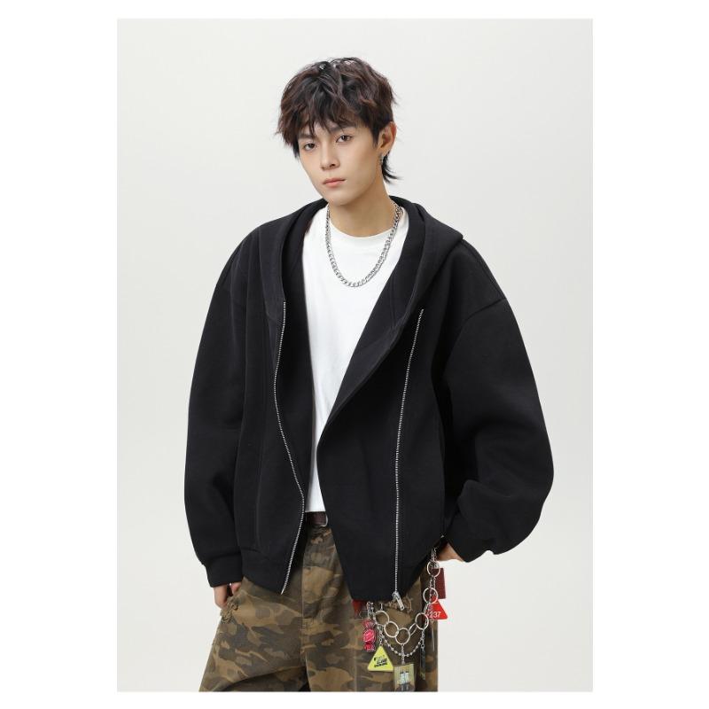 Herren S Locker Kurz Weite Silhouette Kapuzenpullover Freizeit Diagonal Reißverschluss Oberbekleidung