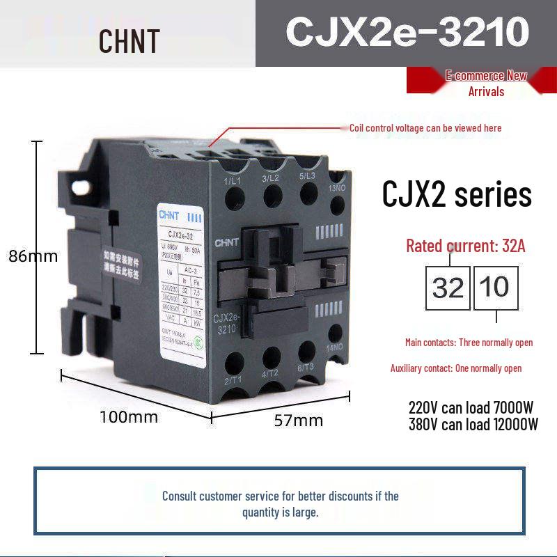 Chint CJX2 AC Contactor Series - 0910/1210/1810/2510/3210 (Voltage: 220V/380V/36V/24V)