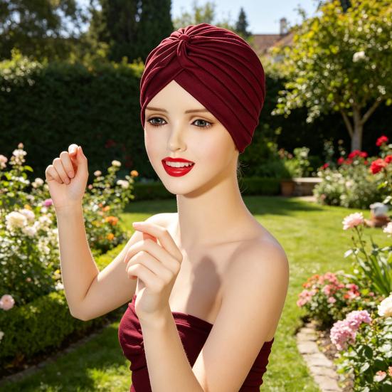 Yoga Hat with Satin Lining Hair Protection Frizz Control Soft Breathable Turban Nightcap High-Elastic Pleated Fabric Turban Hat