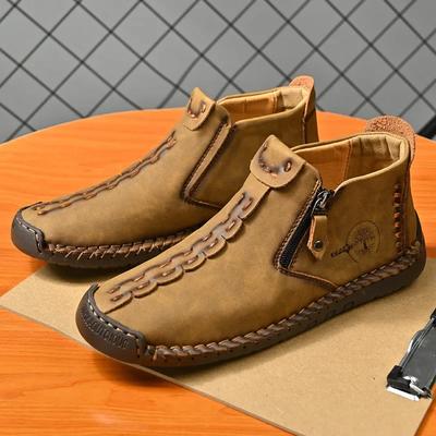 Fashion Men Boots Handmade Casual Ankle Boats for Man Male Hombres Walking Shoe Breathable Hombres Leather Wide Upright Zipper Shoes