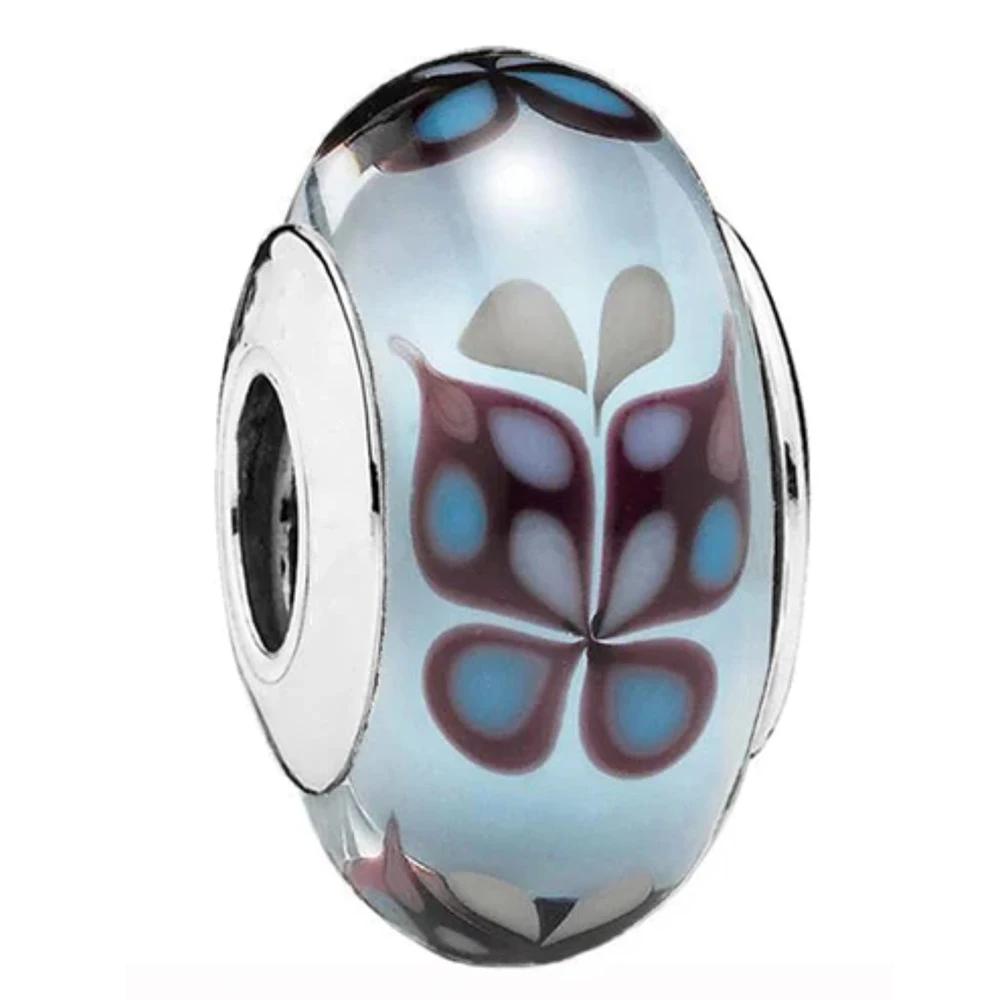 New Original Copper Murano Glass Flower And Leaf Cosmic Rainbow Charm Beads For Bracelet Diy Women Jewelry Gift