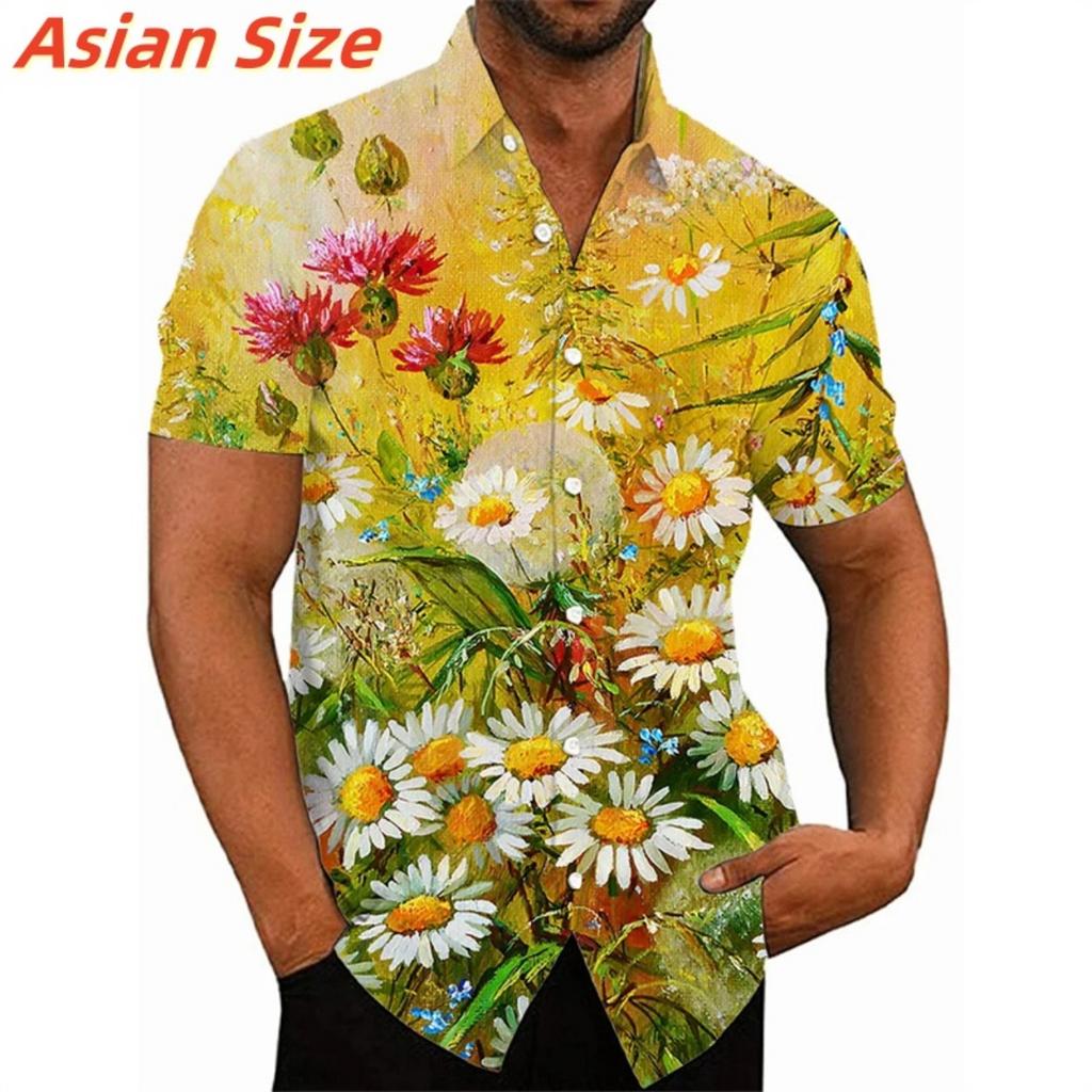 Colorful Flower Clusters Pattern Lapel Shirt For Men Plants 3D Printed Hawaiian Shirts Fashion Short Sleeve Tops Harajuku Blouse
